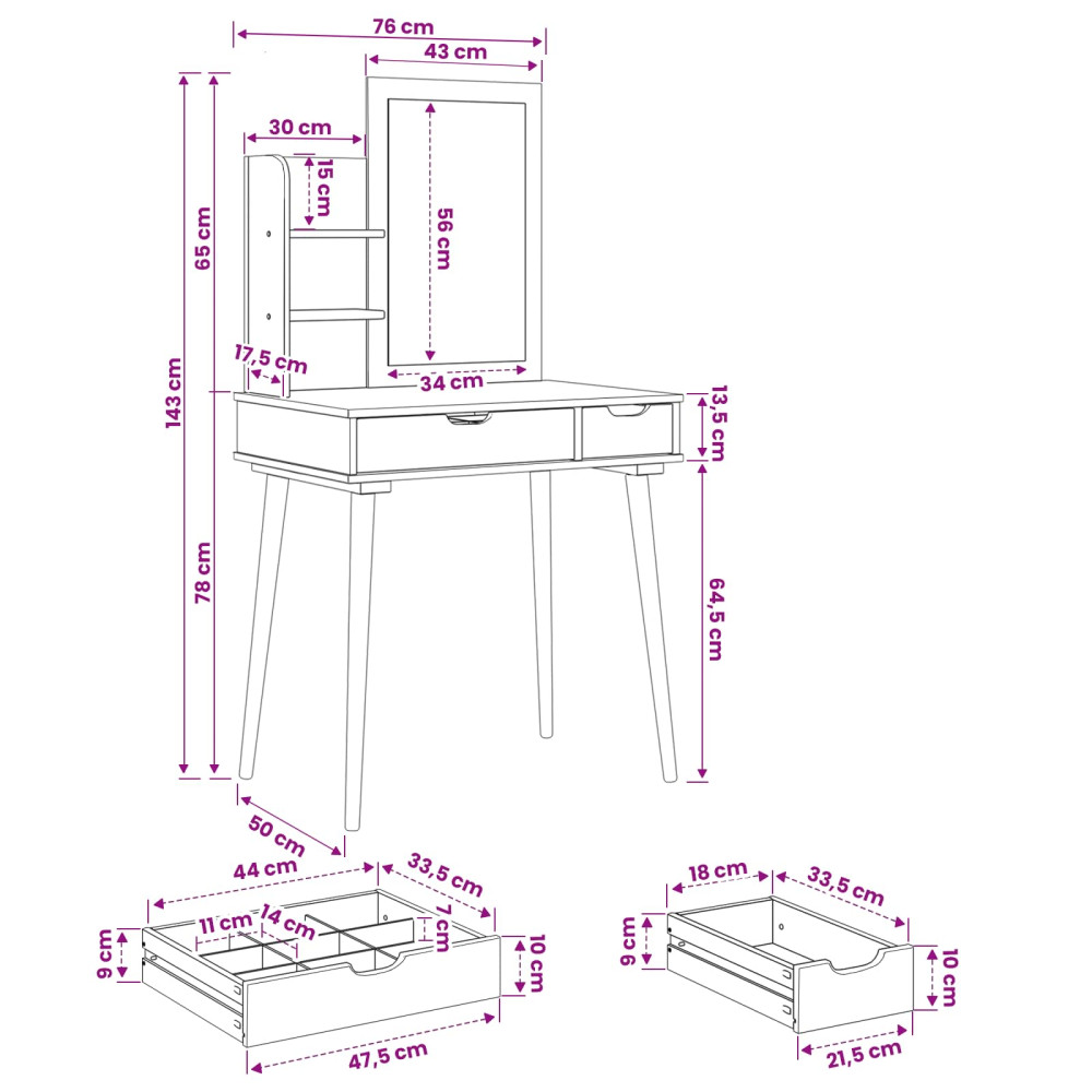 Produktbild för Skrivbordsset FAUSKE 3 pcs Vit 76 x 50 x 143 cm