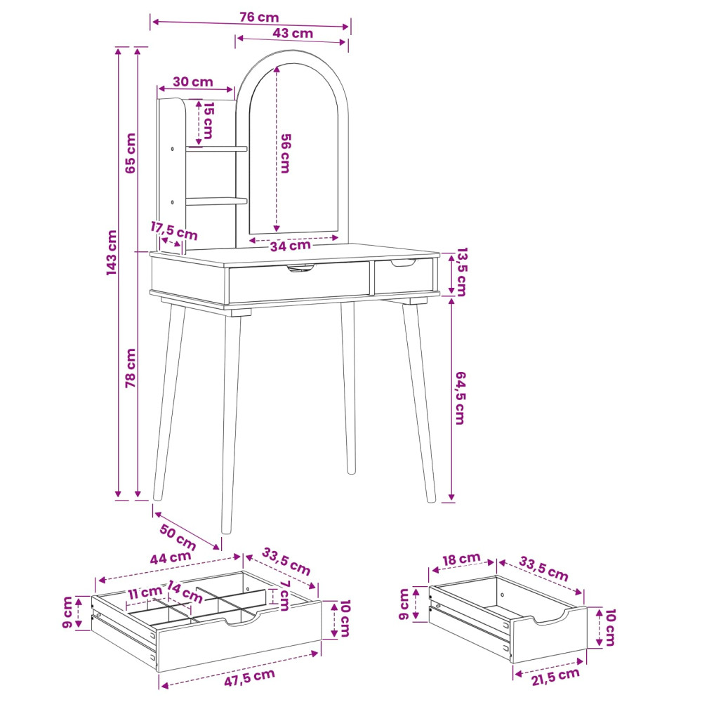 Produktbild för Skrivbordsset FAUSKE 3 pcs Vit 76 x 50 x 143 cm