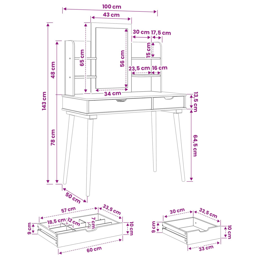 Produktbild för Skrivbordsset FAUSKE 4 pcs Vit 100 x 50 x 143 cm