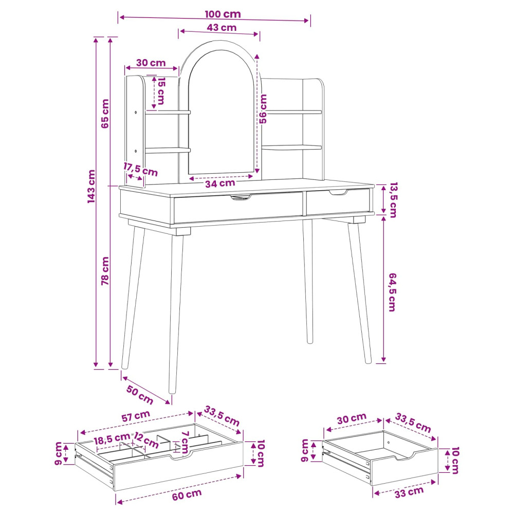 Produktbild för Skrivbordsset FAUSKE 4 pcs Vit 100 x 50 x 143 cm