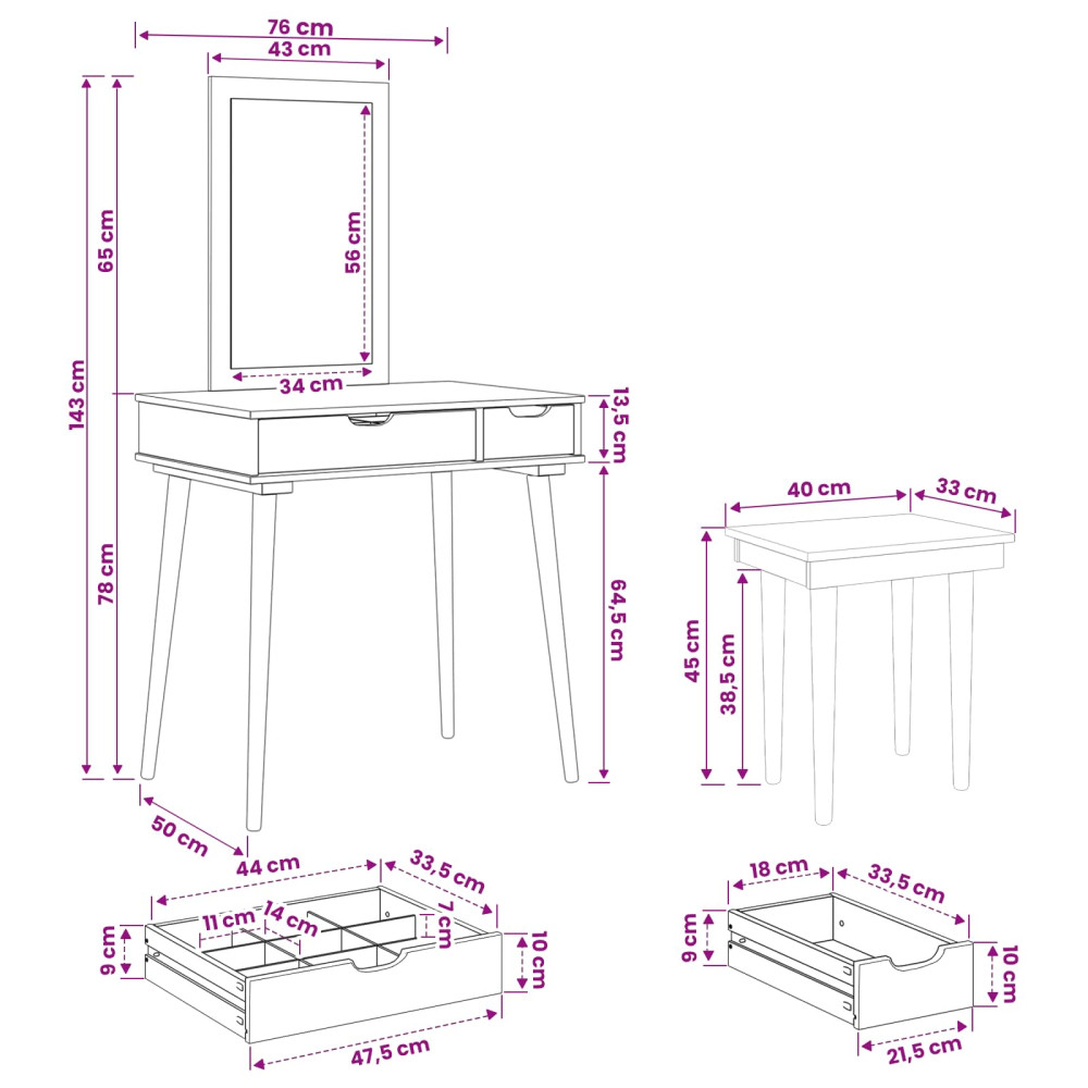 Produktbild för Skrivbordsset FAUSKE 3 pcs Vit 76 x 50 x 143 cm