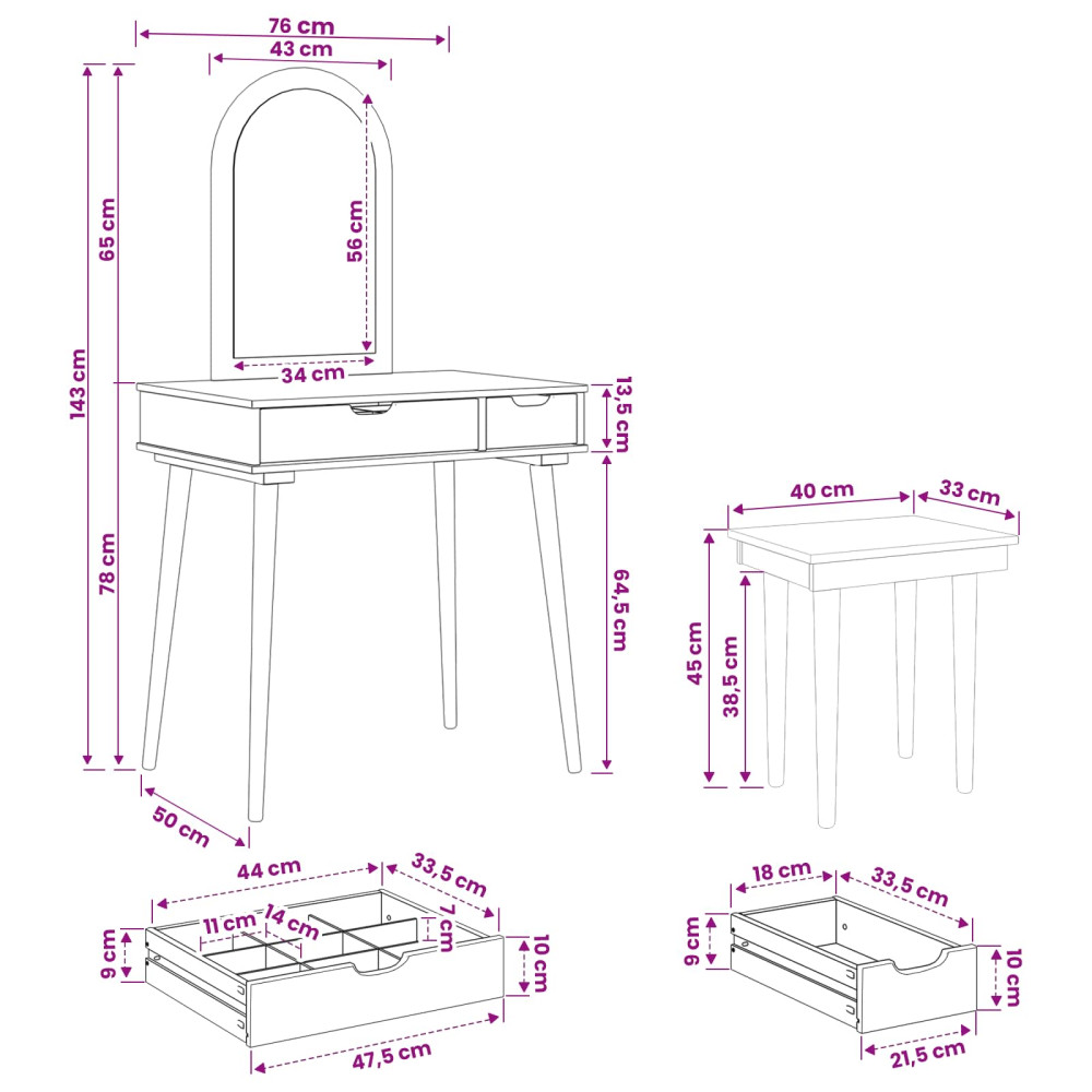 Produktbild för Skrivbordsset FAUSKE 3 pcs Vit 76 x 50 x 143 cm
