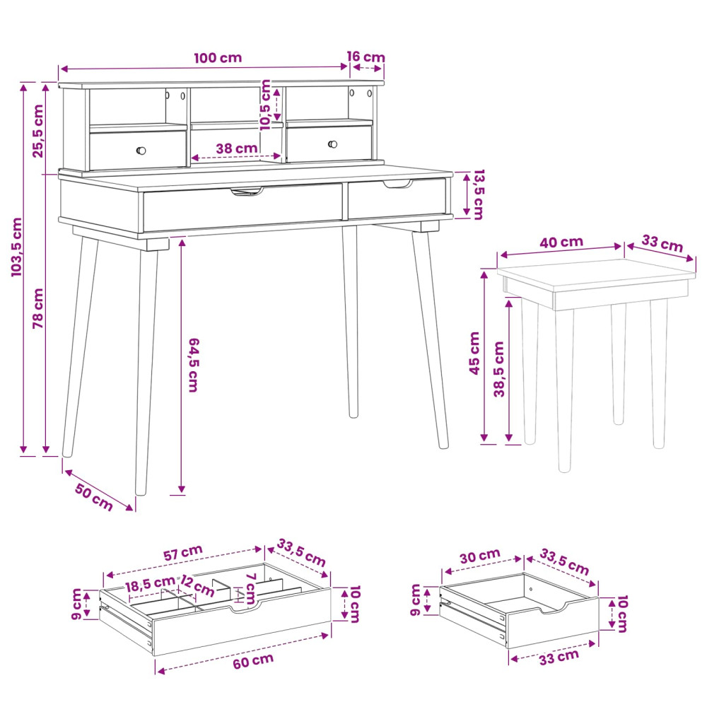 Produktbild för Skrivbordsset FAUSKE 3 pcs Vit 100 x 50 x 103,5 cm