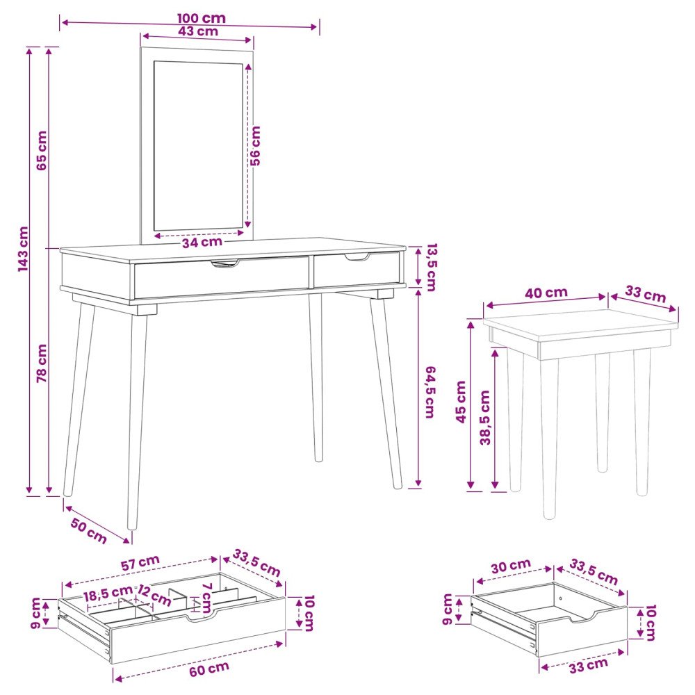 Produktbild för Skrivbordsset FAUSKE 3 pcs Vit 100 x 50 x 143 cm