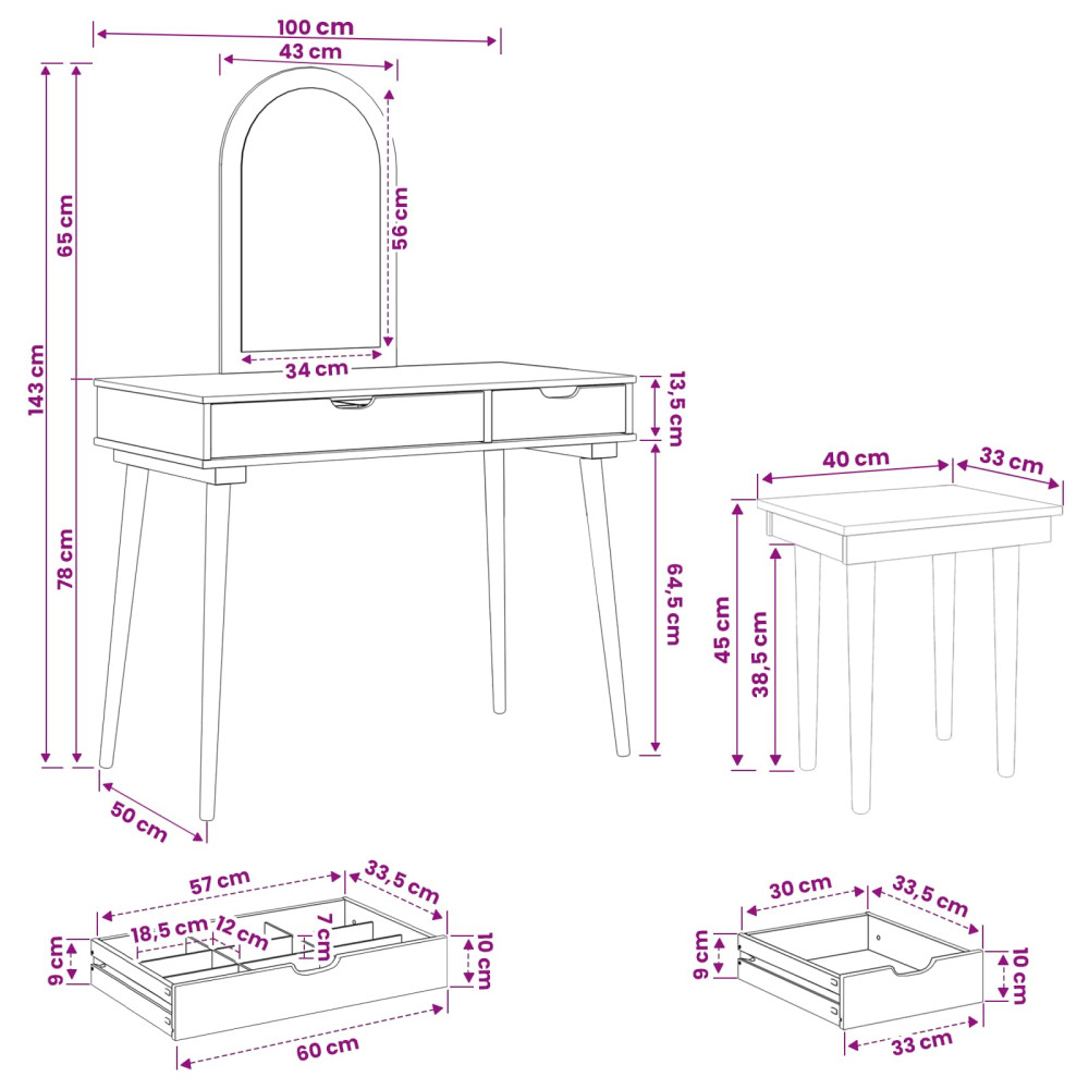Produktbild för Skrivbordsset FAUSKE 3 pcs Vit 100 x 50 x 143 cm
