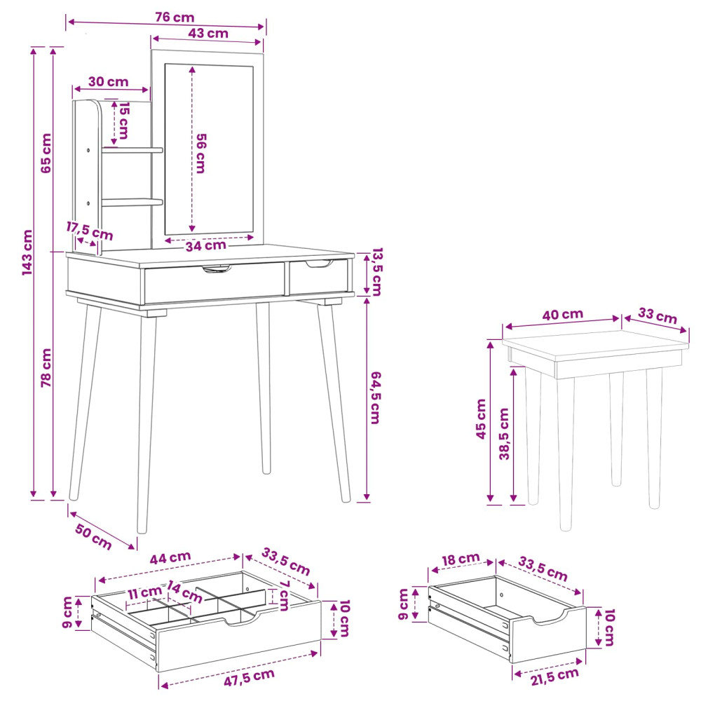 Produktbild för Skrivbordsset FAUSKE 4 pcs Vit 76 x 50 x 143 cm