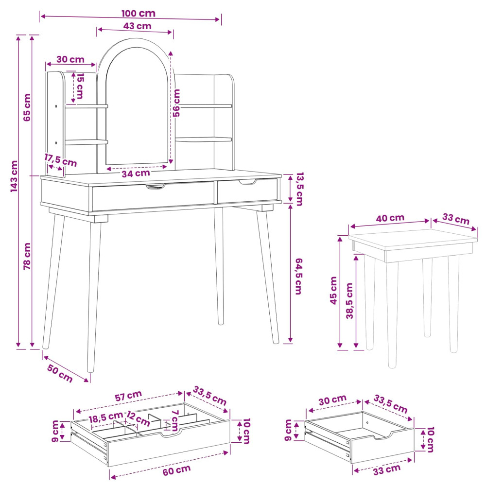 Produktbild för Skrivbordsset FAUSKE 5 pcs Vit 100 x 50 x 143 cm