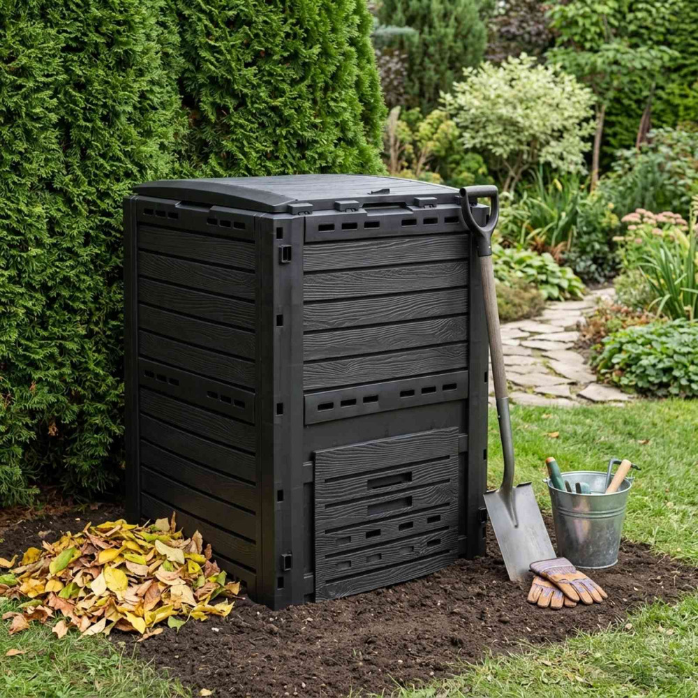 Produktbild för Trädgårdskompost Svart 59,5 x 60 x 81,5 cm 280 l 100% PP