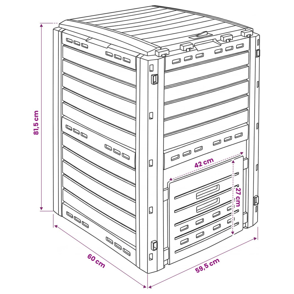 Produktbild för Trädgårdskompost Svart 59,5 x 60 x 81,5 cm 280 l 100% PP