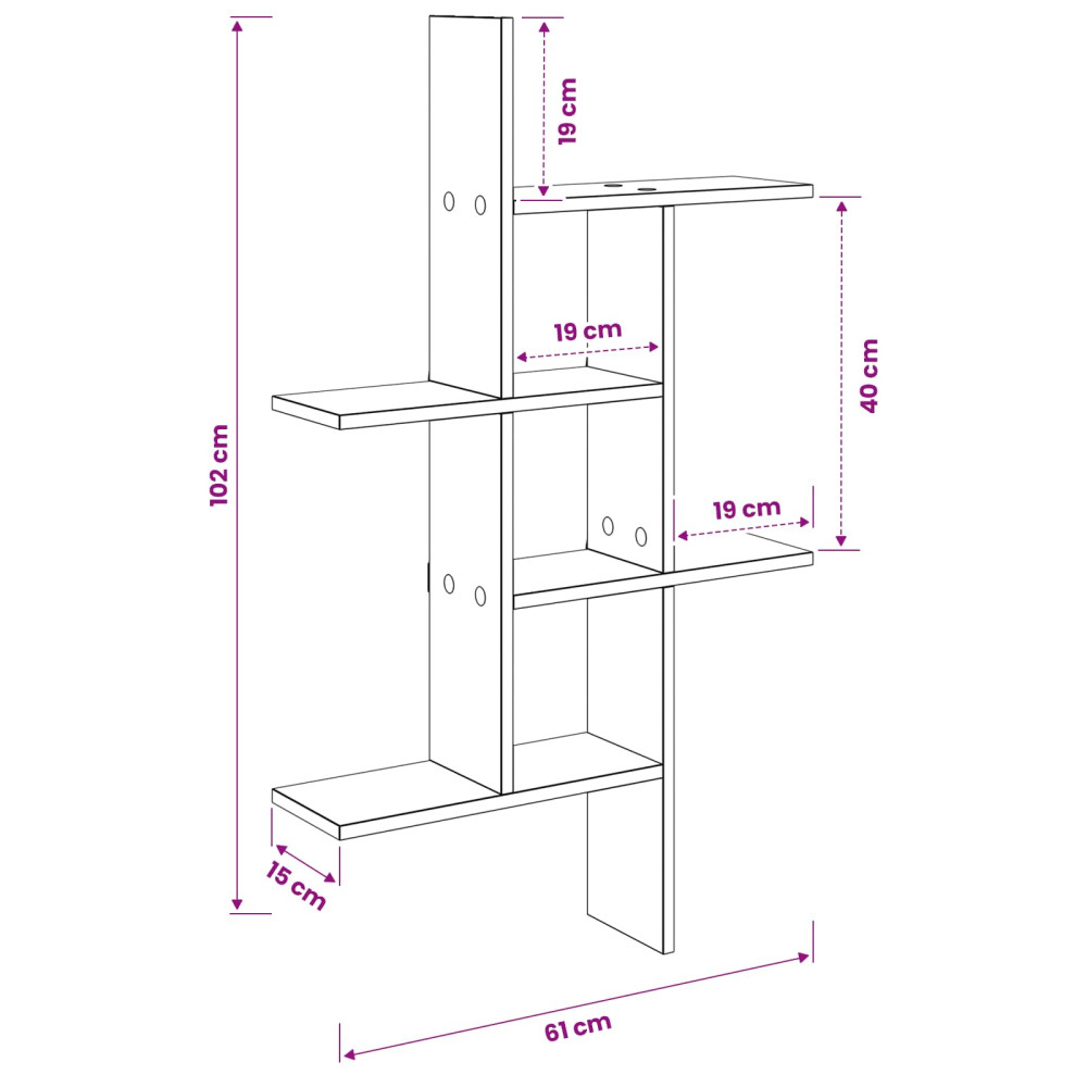 Produktbild för Vägg hylla Betonggrå 61 x 15 x 102 cm Konstruerat trä