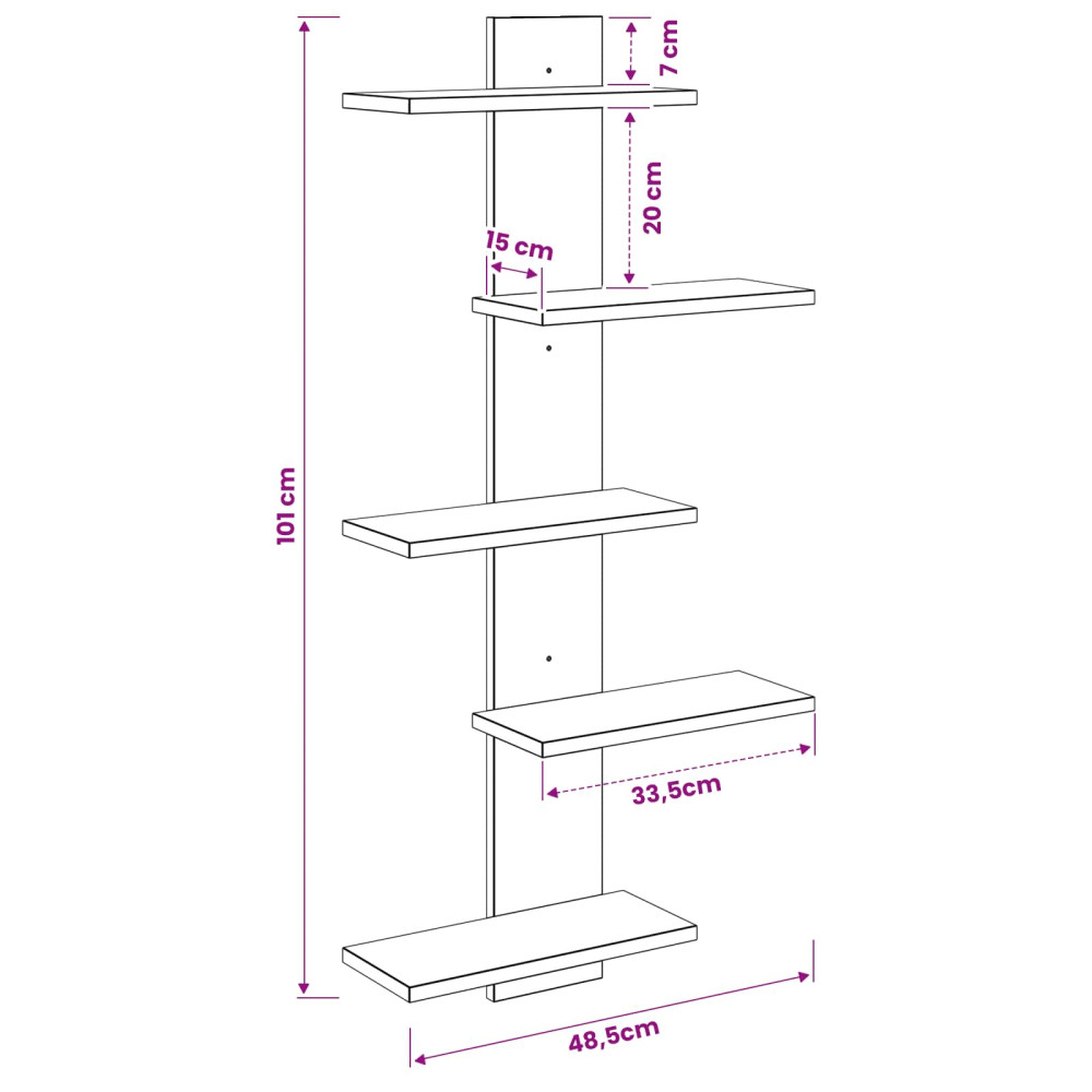 Produktbild för Väggflytande Hylla Vit 48,5 x 15 x 101 cm Konstruerat trä