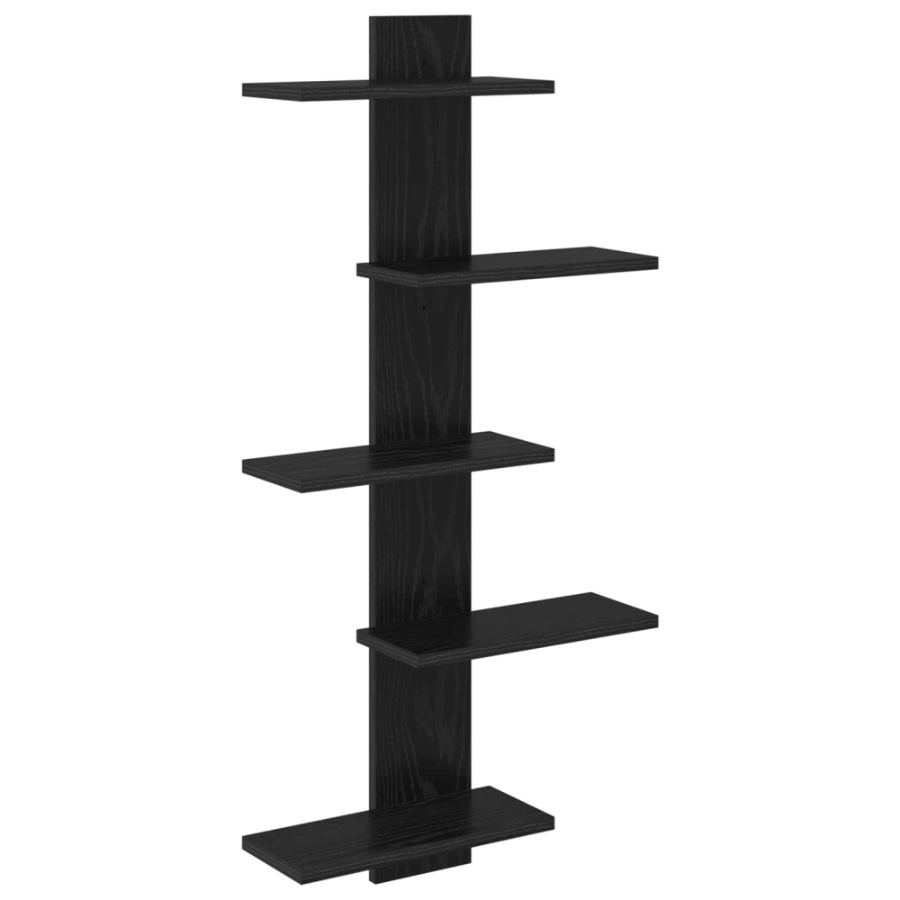 Produktbild för Väggflytande Hylla Svart ek 48,5 x 15 x 101 cm Konstruerat trä