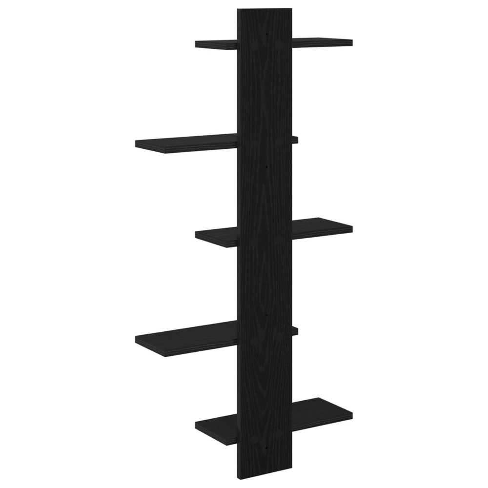 Produktbild för Väggflytande Hylla Svart ek 48,5 x 15 x 101 cm Konstruerat trä