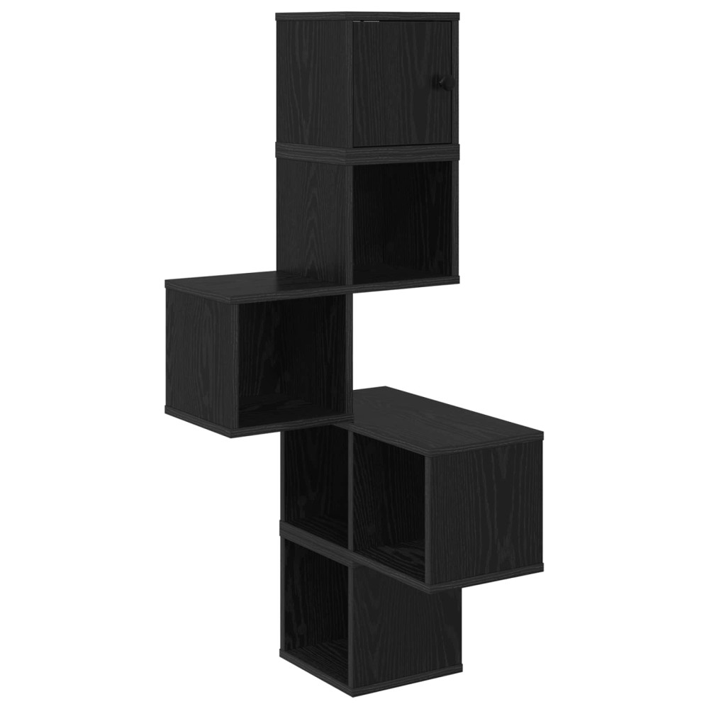 Produktbild för Väggkrokhylla Svart ek 48 x 48 x 120 cm Konstruerat trä