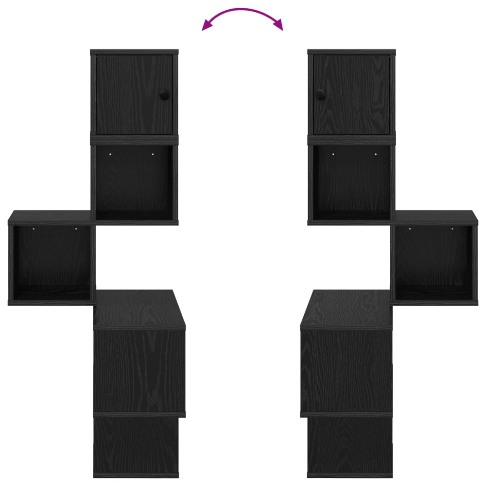 Produktbild för Väggkrokhylla Svart ek 48 x 48 x 120 cm Konstruerat trä