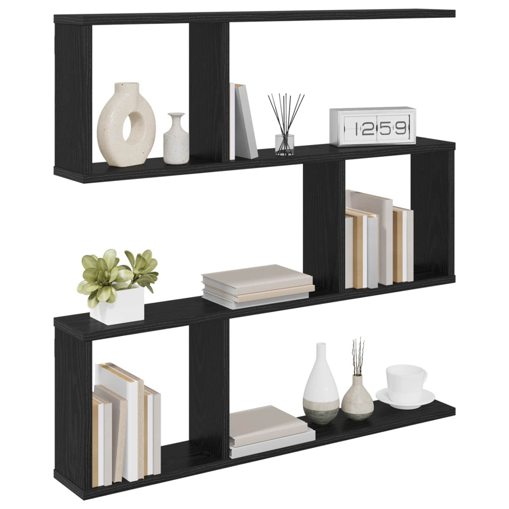 Produktbild för Vägg hylla Svart ek 80 x 12 x 79,5 cm Konstruerat trä
