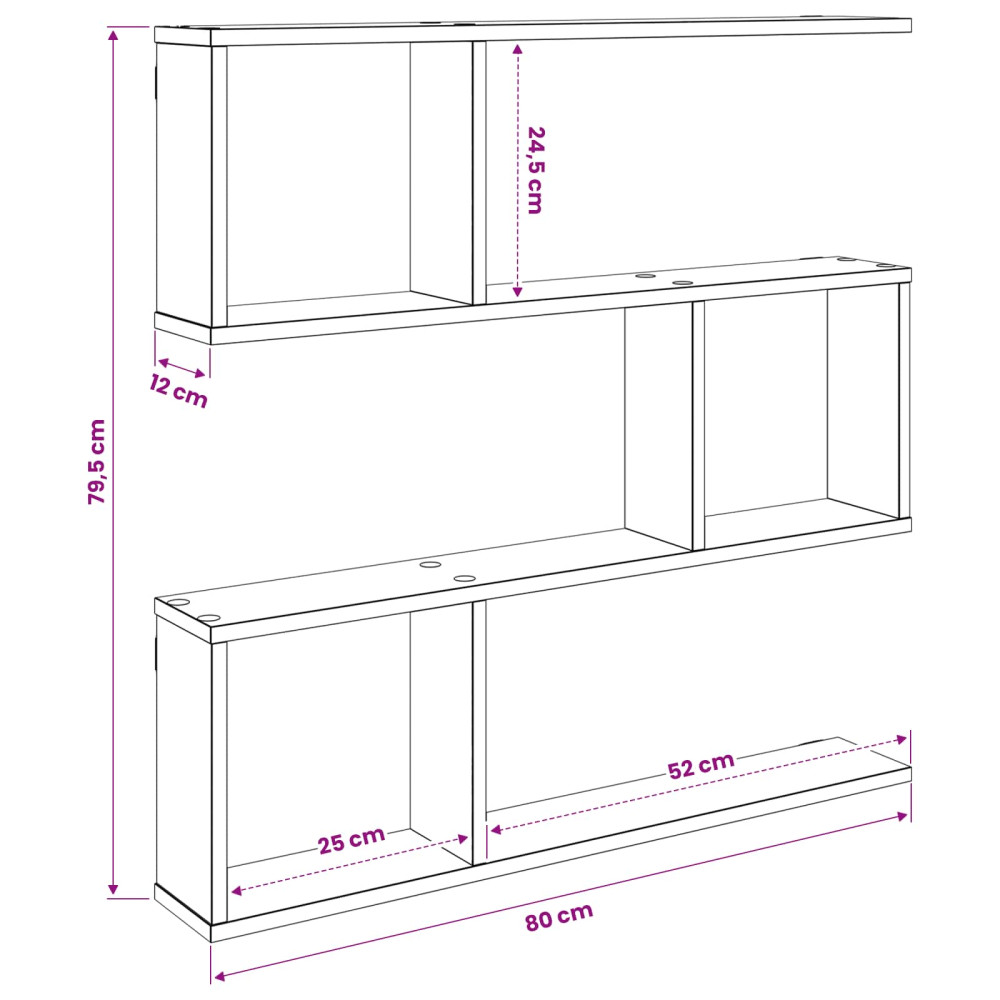 Produktbild för Vägg hylla Svart ek 80 x 12 x 79,5 cm Konstruerat trä