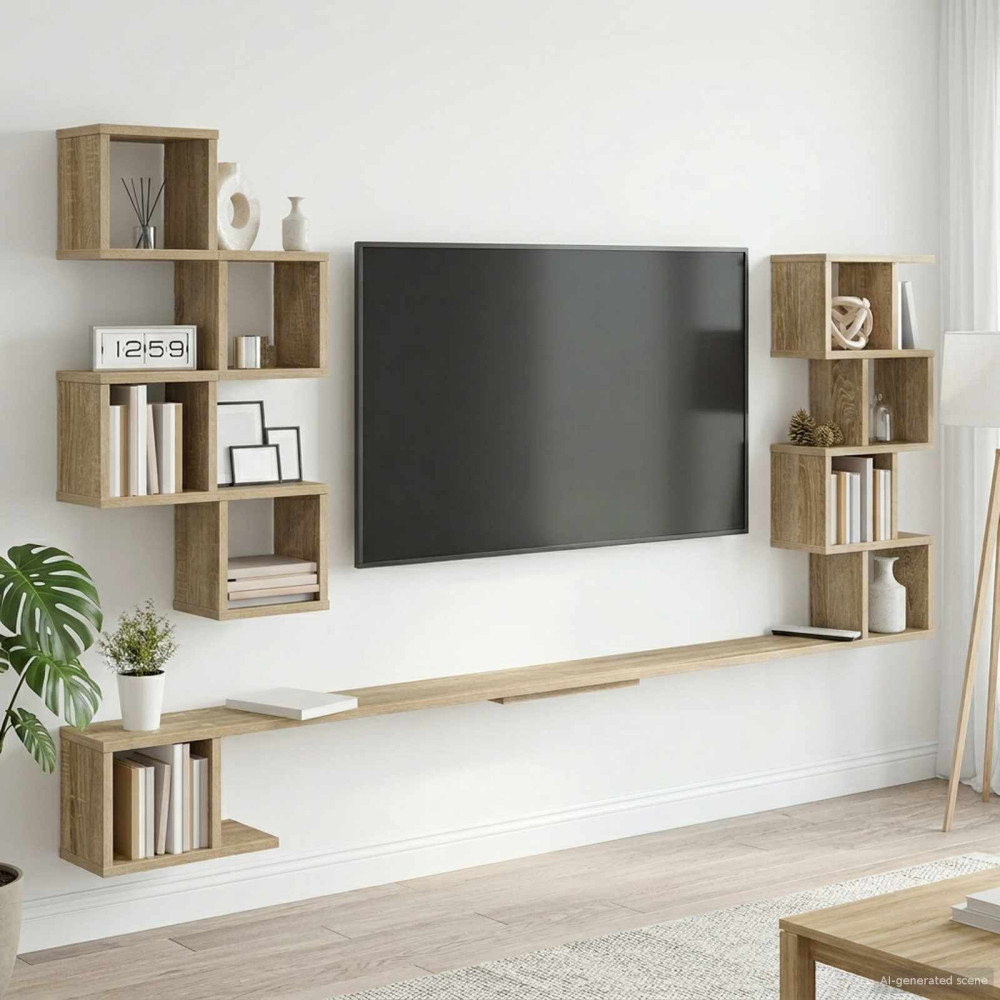 Produktbild för Väggmonterad TV-hylla Sonoma-ek 180 x 15 x 94 cm