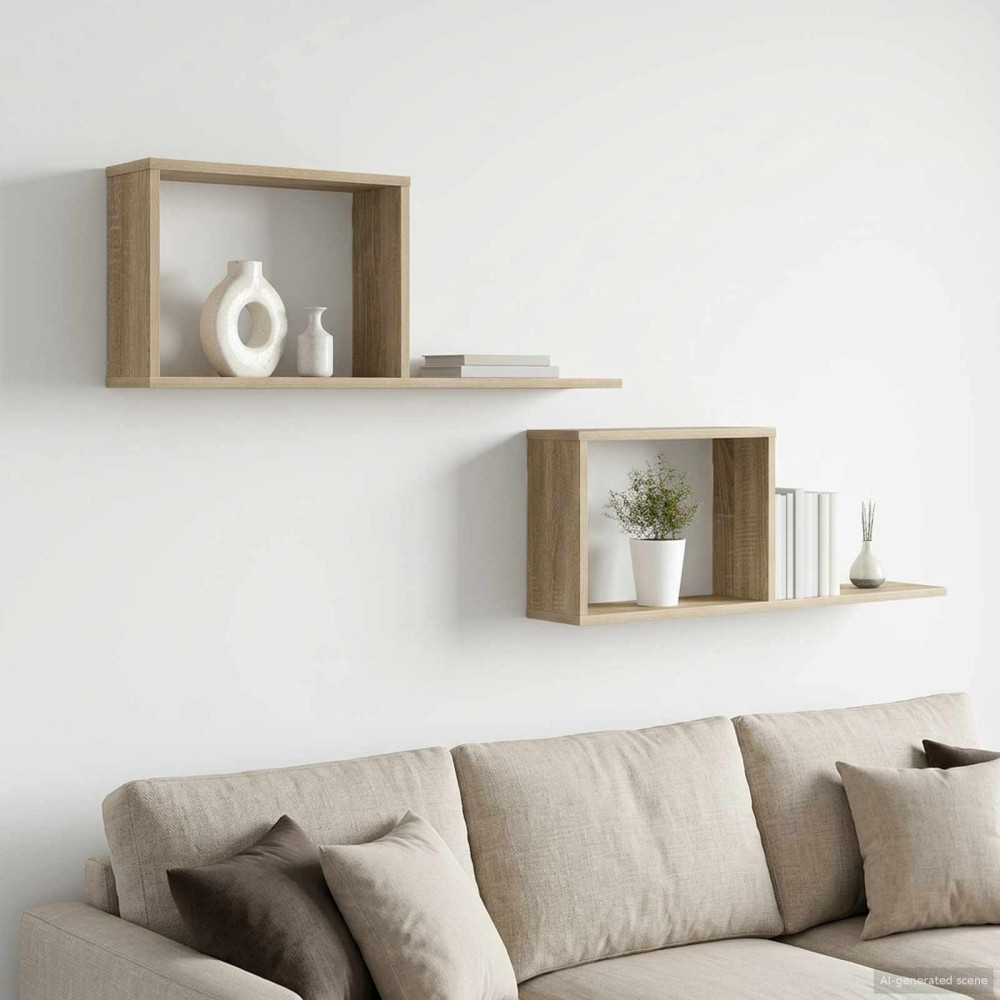 Produktbild för Flytande hyllor 2 pcs Sonoma-ek 80 x 15 x 30 cm Konstruerat trä