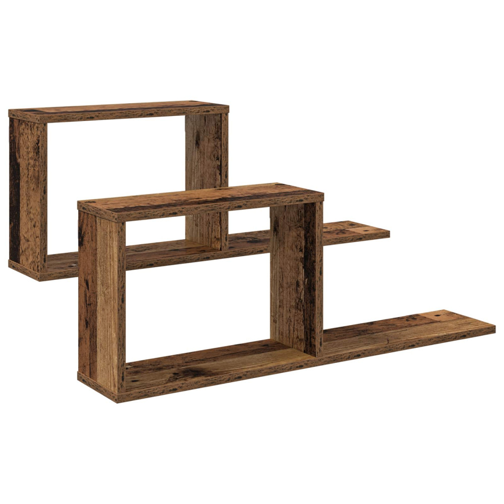 Produktbild för Flytande hyllor 2 pcs Gammalt trä 80 x 15 x 30 cm