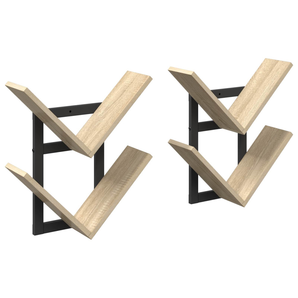 Produktbild för Väggflytande Hylla 2 pcs Sonoma-ek 43 x 15 x 47 cm