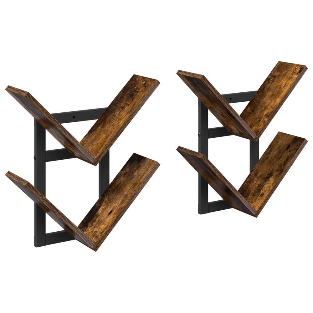 Produktbild för Väggflytande Hylla 2 pcs Rökt ek 43 x 15 x 47 cm