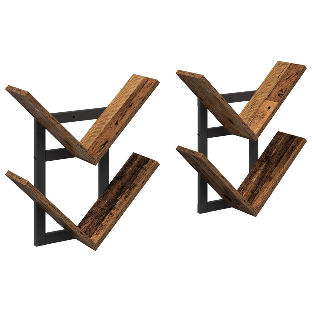 Produktbild för Väggflytande Hylla 2 pcs Gammalt trä 43 x 15 x 47 cm