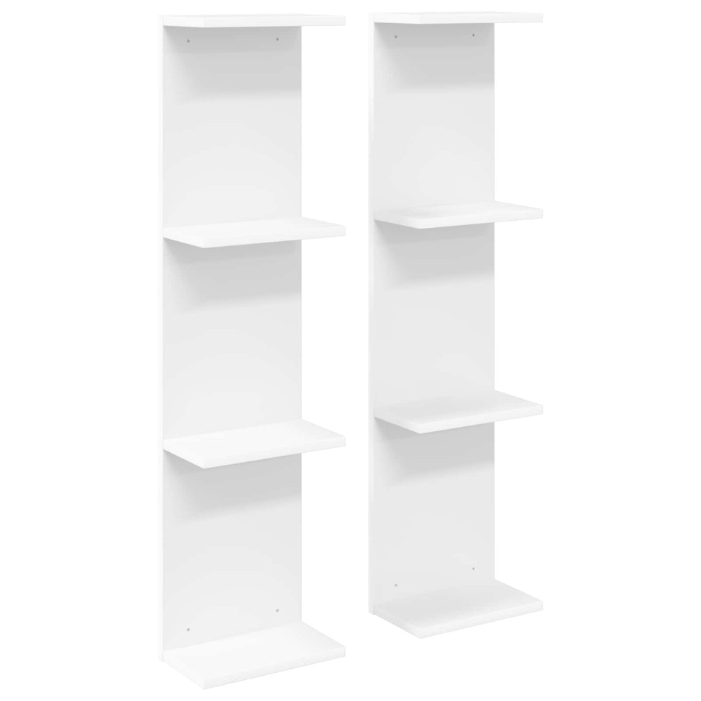 Produktbild för Vägg hylla 2 pcs Vit 25 x 15 x 100 cm Konstruerat trä