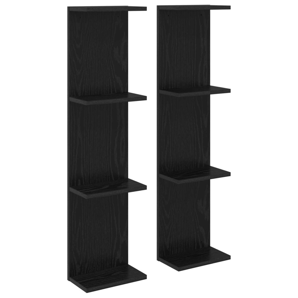 Produktbild för Vägg hylla 2 pcs Svart ek 25 x 15 x 100 cm Konstruerat trä