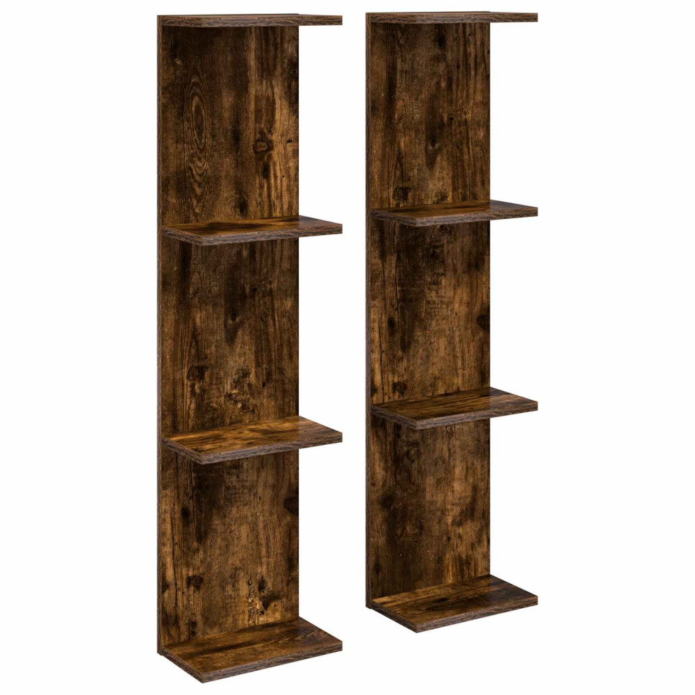 Produktbild för Vägg hylla 2 pcs Rökt ek 25 x 15 x 100 cm Konstruerat trä