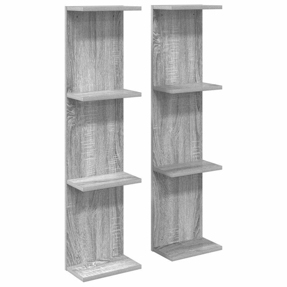 Produktbild för Vägg hylla 2 pcs Grå Sonoma 25 x 15 x 100 cm Konstruerat trä