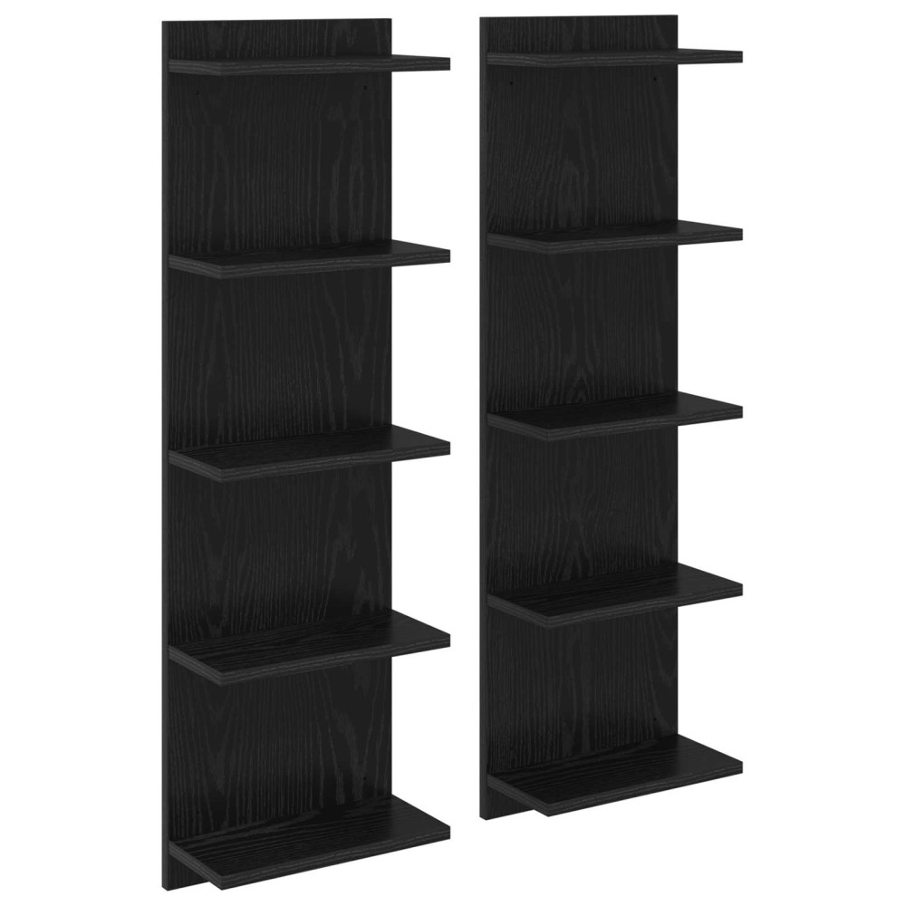 Produktbild för Vägg hylla 2 pcs Svart ek 30 x 15 x 100 cm Konstruerat trä