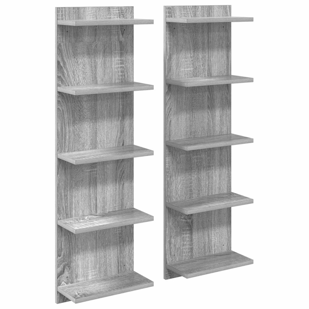 Produktbild för Vägg hylla 2 pcs Grå Sonoma 30 x 15 x 100 cm Konstruerat trä