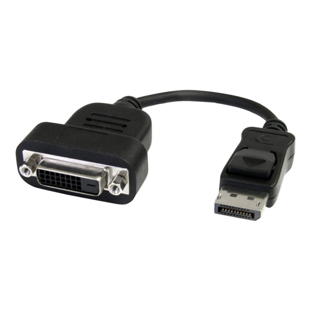 Produktbild för StarTech DisplayPort till DVI-adapter - Aktiv DisplayPort till DVI-D-adapter/videokonverterare 1080p - DP 1.2 till DVI-skärmkabel adapterdongel - DP till DVI-adapter - Låsande DP-kontakt - DisplayPort-adapter - 20 cm