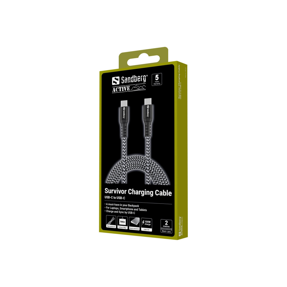 Produktbild för Sandberg Survivor - USB typ C-kabel - 24 pin USB-C till 24 pin USB-C - 2 m
