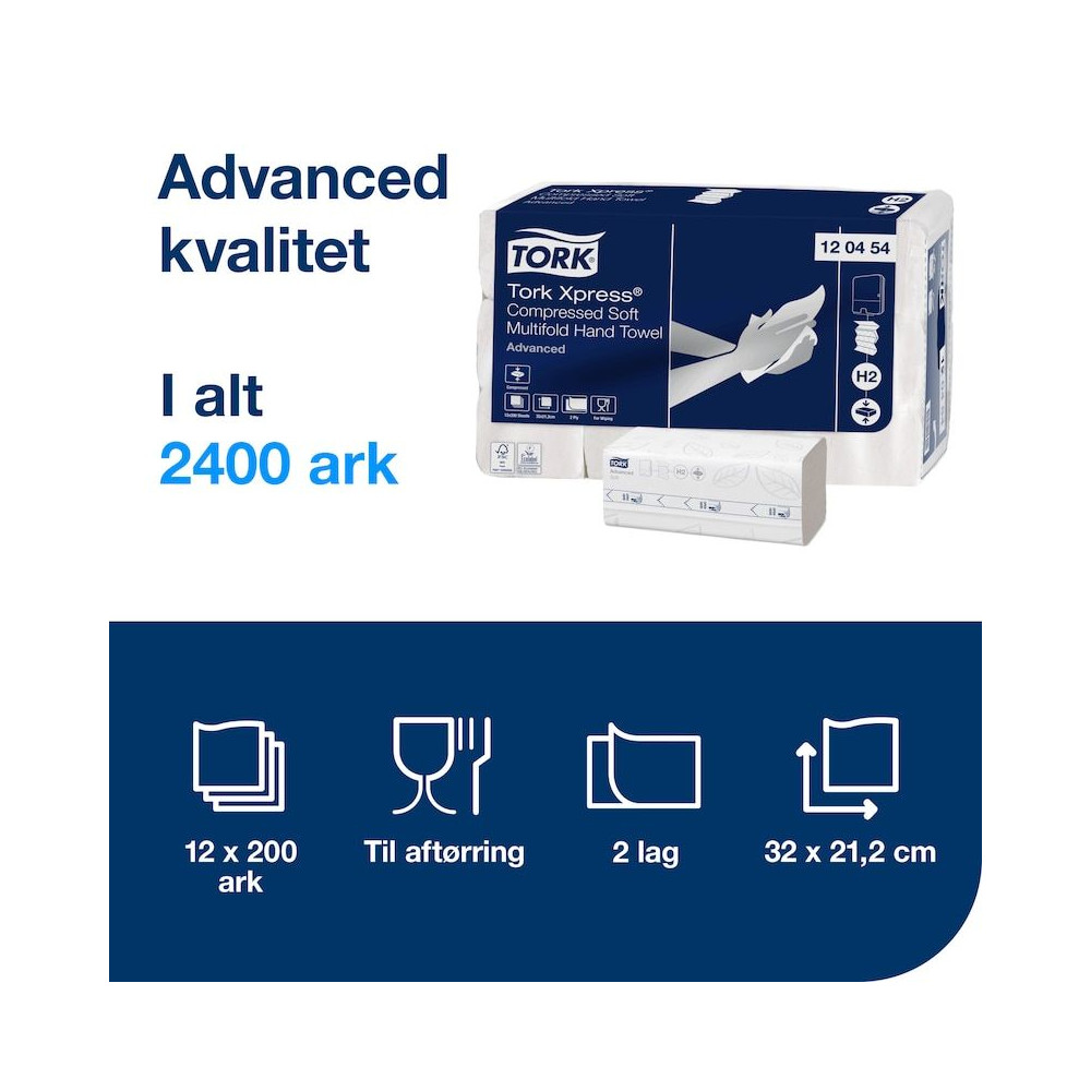 Produktbild för Tork H2 Xpress® Soft Multifold Handdukar, komprimerade, FSC,...
