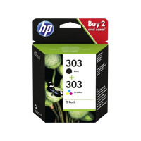 Produktbild för HP 303 - 2-pack - svartfärgad, färg (cyan, magenta, gul) - original - bläckpatron