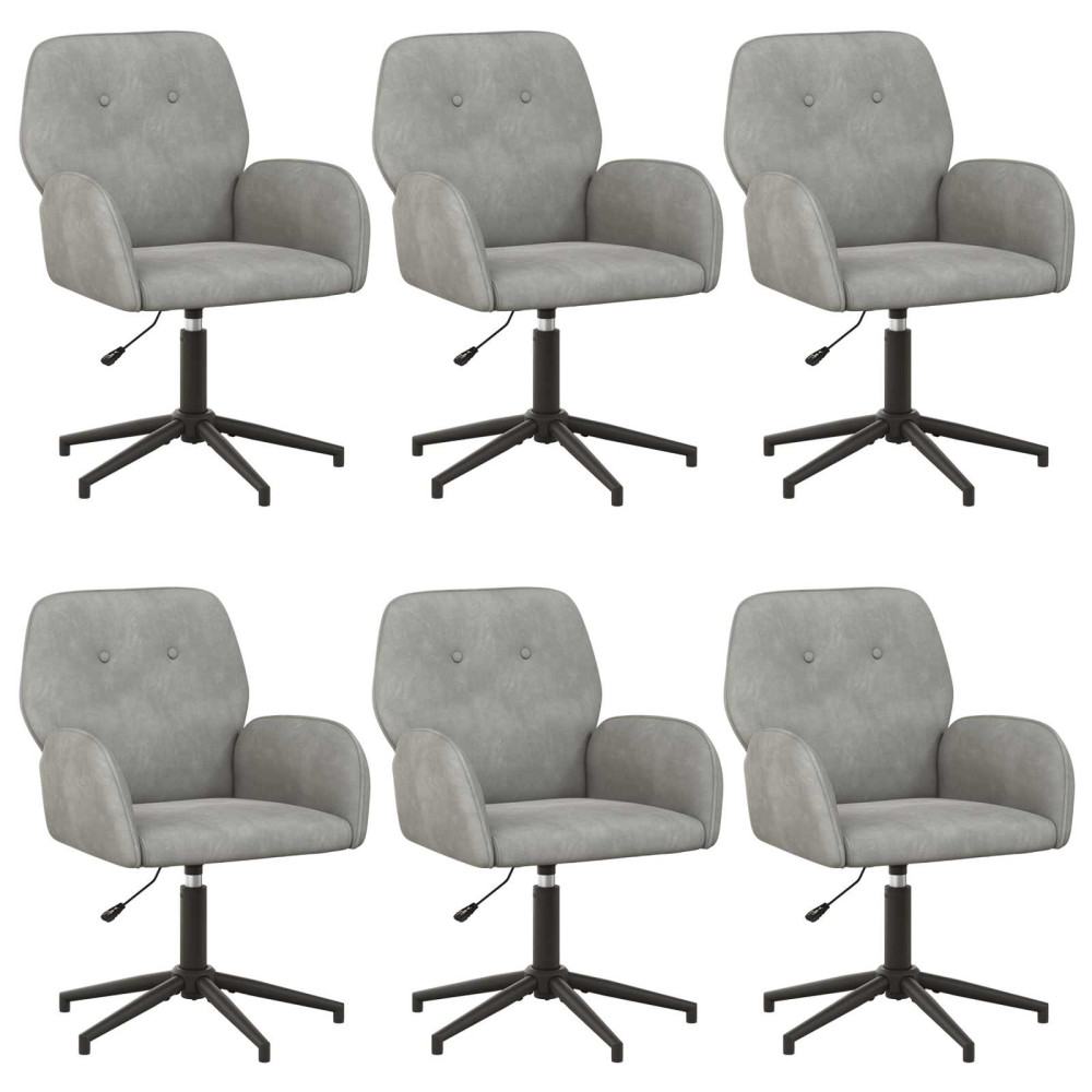 Produktbild för Svängbara skrivbordsstolar 6 st 54 x 55 x 90 cm Ljusgrå Sammet