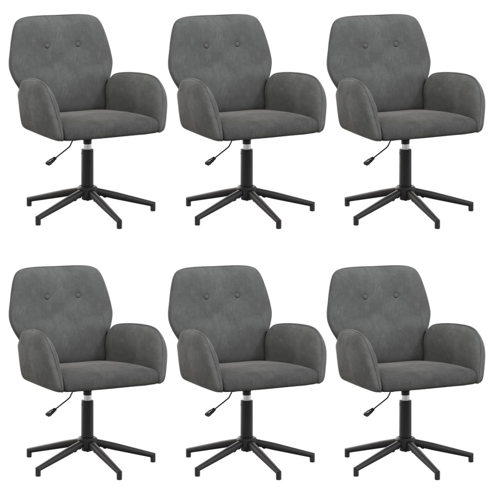 Produktbild för Svängbara skrivbordsstolar 6 st 54 x 55 x 90 cm Mörkgrå Sammet