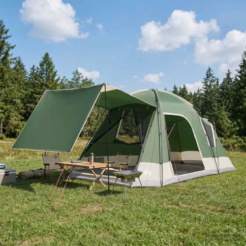 vidaXL Stuga Tält med tak Grön 8 personer Polyester och Stål