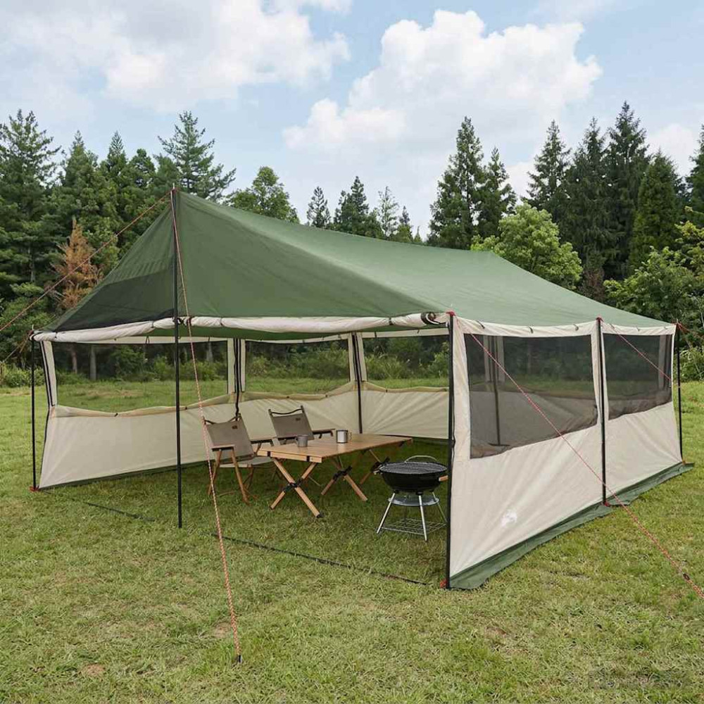 Produktbild för Familjetält med tak Grön 600 x 400 x 268 cm Polyester och Stål