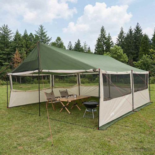 vidaXL Familjetält med tak Grön 600 x 400 x 268 cm Polyester och Stål