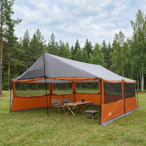 vidaXL Familjetält med tak Grå och orange 600 x 400 x 268 cm