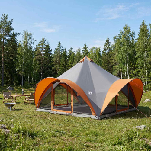 vidaXL Tipi Tält med tak Grå och orange 18 personer Polyester och Stål