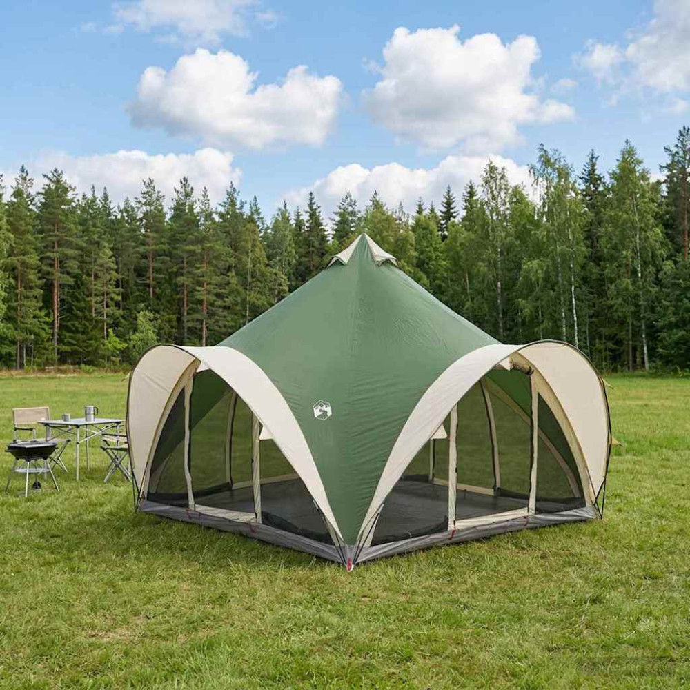 Produktbild för Tipi Tält med tak Grön 6 personer Polyester och Stål