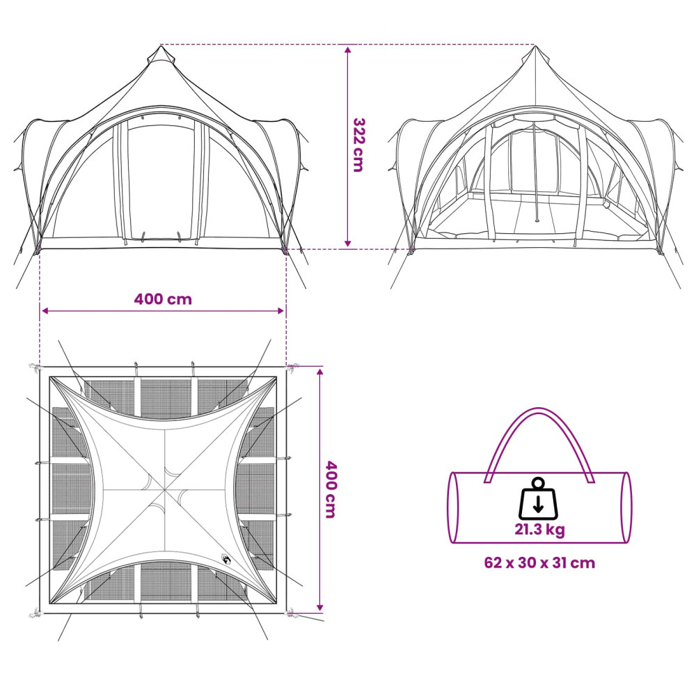 Produktbild för Tipi Tält med tak Grön 6 personer Polyester och Stål