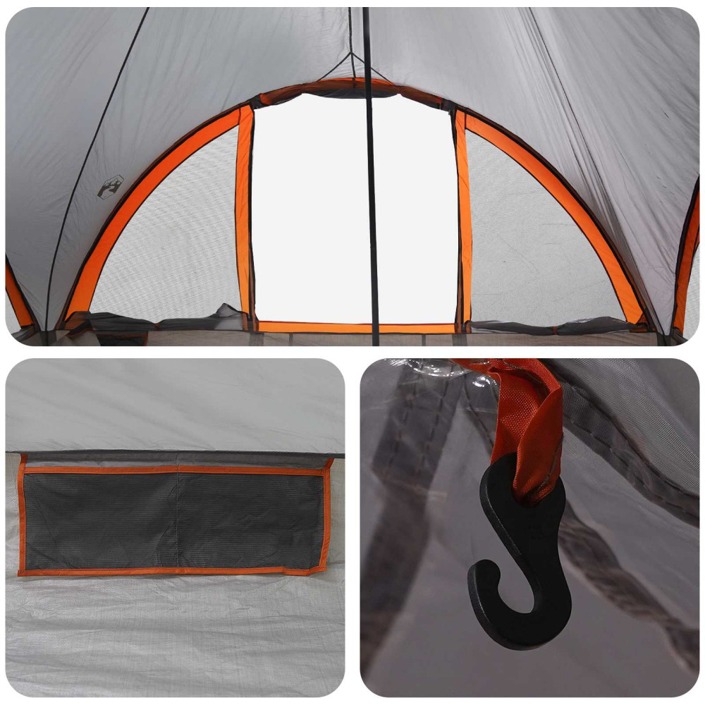 Produktbild för Tipi Tält med tak Grå och orange 6 personer Polyester och Stål
