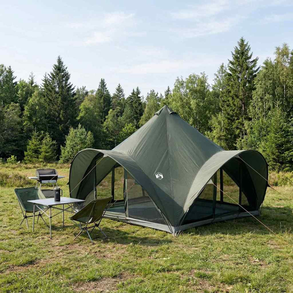 Produktbild för Tipi Tält med tak Armégrön 6 personer Polyester och Stål