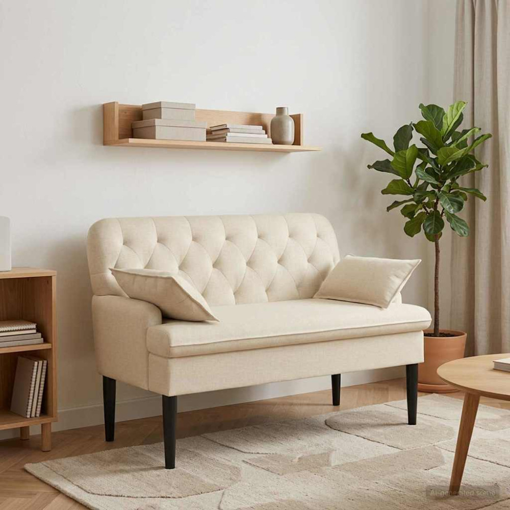 Produktbild för Loveseat med knapprapport Gräddvit 111 x 68 x 80 cm Tyg