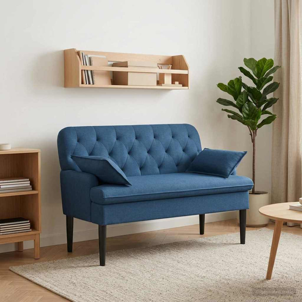 Produktbild för Loveseat med knapprapport Blå 111 x 68 x 80 cm Tyg